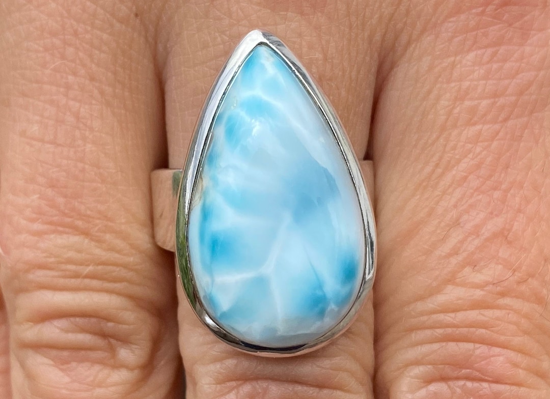 ラリマーリング（サイズ P、8）925スターリングシルバー - 天然15 x 25