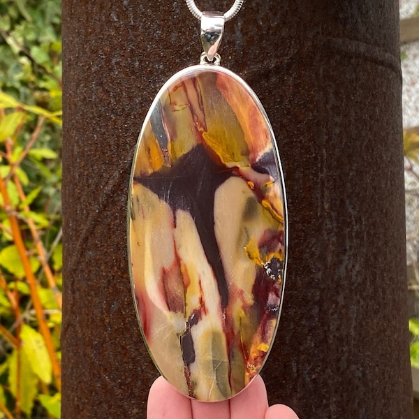 Huge Mookaite pendant in 925 Sterling Silver - handmade 56x134mm statement piece - natural yellow and red gemstone - Australia