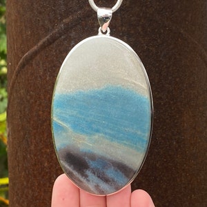 Very large Trolleite pendant in 925 Sterling Silver - handmade 56x104mm pendant - natural blue gemstone - necklace