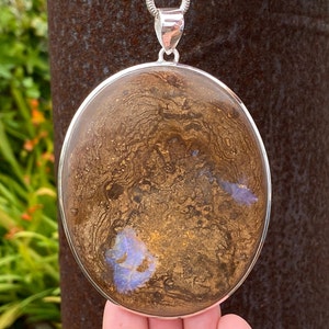 Very large Boulder Opal pendant in 925 sterling silver - handmade 73x106mm pendant - natural brown gem - necklace