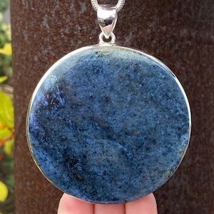 Very Large Dumortierite pendant in 925 Sterling Silver - handmade 70x86mm pendant - natural blue gemstone - necklace