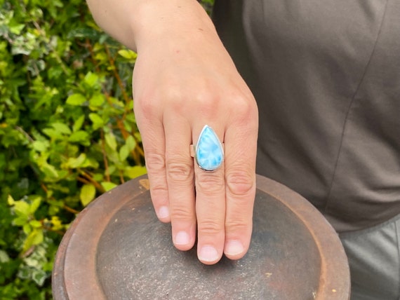 ラリマーリング（サイズ P、8）925スターリングシルバー - 天然15 x 25