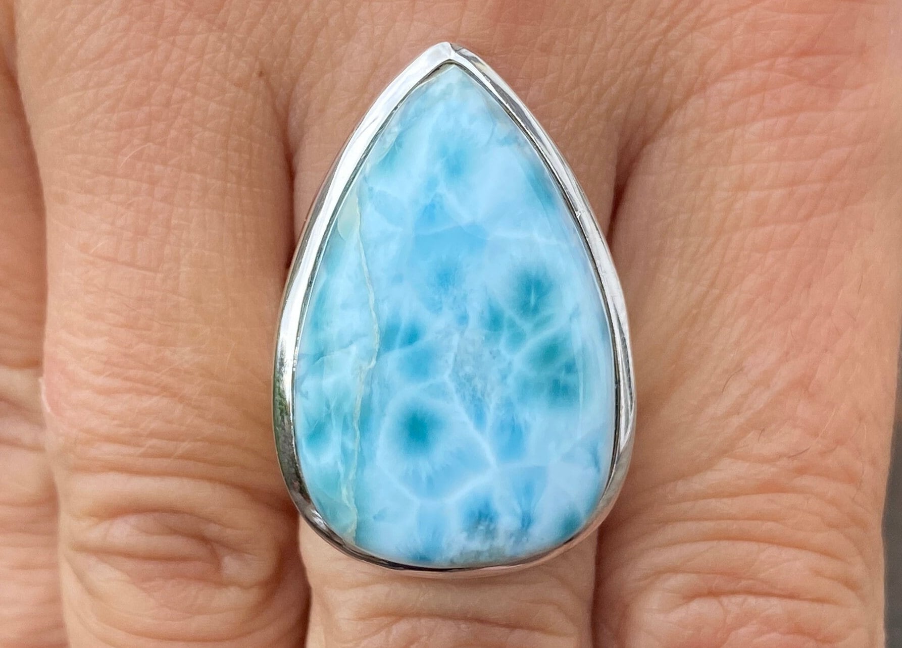 ラリマーリング（サイズ P、8）925スターリングシルバー - 天然18 x 28