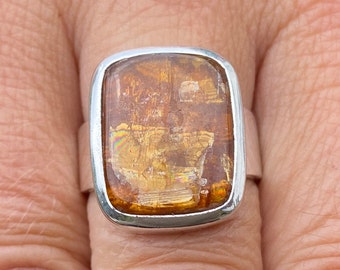 Tansania Orange Kyanit (Größe N,7) Ring aus 925 Sterling Silber - natürlicher 13x16mm Stein - rustikaler oranger Edelstein - handgemacht