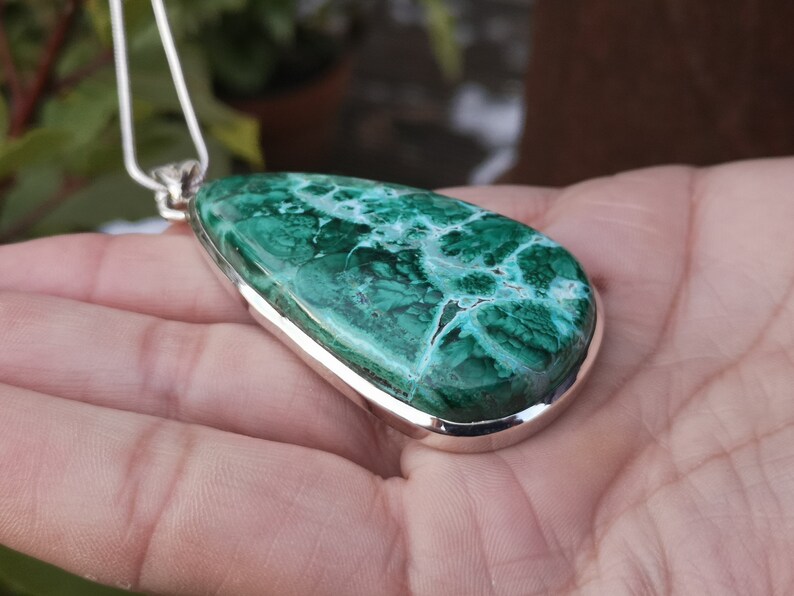 33x66mm statement pendant handmade Large Chrysocolla Malachite pendant in 925 Sterling Silver