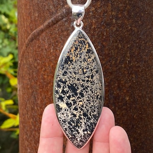 Large Petrified Opalised Wood pendant in 925 Sterling Silver - handmade 35x97mm pendant - natural brown gemstone - Indonesian