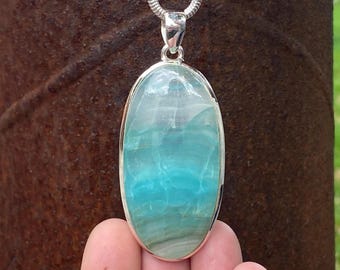 Ciondolo in calcite caraibica in argento sterling 925 - pezzo unico fatto a mano da 29 x 67 mm - pietra preziosa naturale blu e bianca - ciondolo per collana