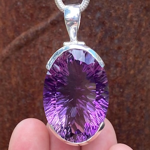 SOLD - RESERVED for DMH Large cut Amethyst pendant in 925 Sterling Silver - faceted 25x37mm natural stone - 25x53x16mm pendant