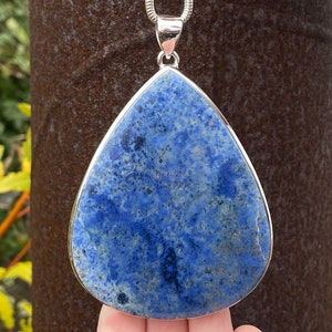 Very Large Dumortierite pendant in 925 Sterling Silver - handmade 65x96mm pendant - natural blue gemstone - necklace