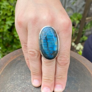 Blue Labradorite ring (size R , 8.75) ring in 925 Sterling Silver - natural 22x40mm blue gemstone - handmade ring image 2