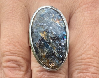 天然アンモライトリング（サイズ P、8）925スターリングシルバー