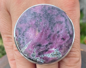 Large Ruby Zoisite (size R 1/2 , 9) ring in 925 Sterling Silver - 42mm natural red gemstone - statement ring - handmade