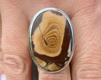 Australian Picture Jasper (size O 1/2 , 7.75) ring in 925 Sterling Silver - 20x30mm natural brown gemstone - handmade ring
