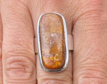 Tansania Orange Kyanit (Größe R 1/2, 9) Ring in 925 Sterling Silber - natürlicher 11 x 26 mm Stein - rustikaler oranger Edelstein