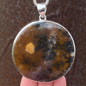 Ciondolo in agata ametista salvia dendritica in argento sterling 925 - ciondolo fatto a mano 58x72mm - pietra preziosa viola marrone naturale - Nevada, USA