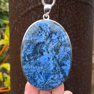 Very Large Dumortierite pendant in 925 Sterling Silver - handmade 56x94mm pendant - natural blue gemstone- necklace