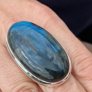 Blue Labradorite ring (size R , 8.75) ring in 925 Sterling Silver - natural 22x40mm blue gemstone - handmade ring image 9