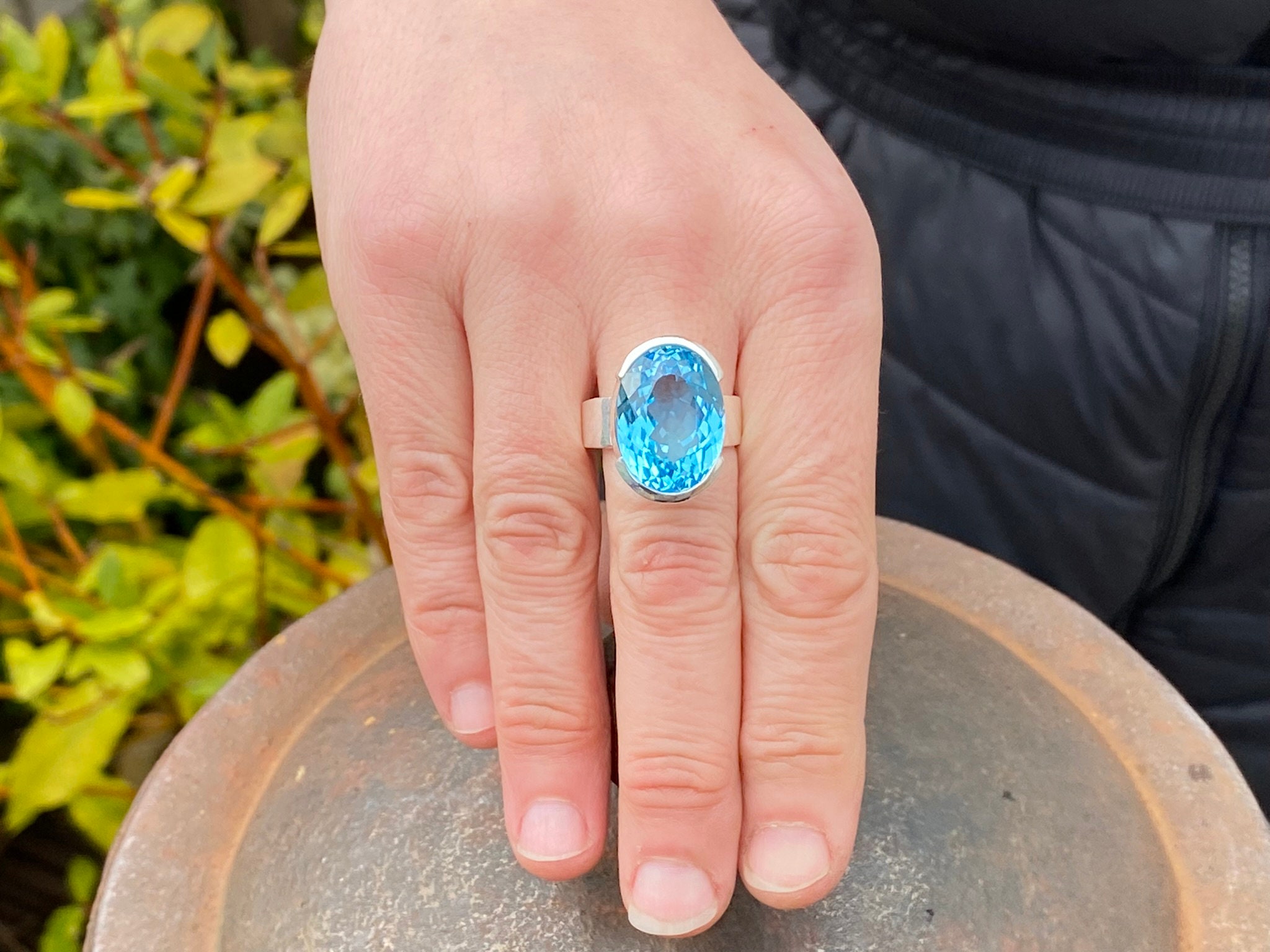 Large Swiss Blue Topaz (size P 1/2 , 8.25 US) Ring in 925 Sterling