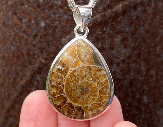 マダガスカル産アンモナイトペンダント、925スターリングシルバー製