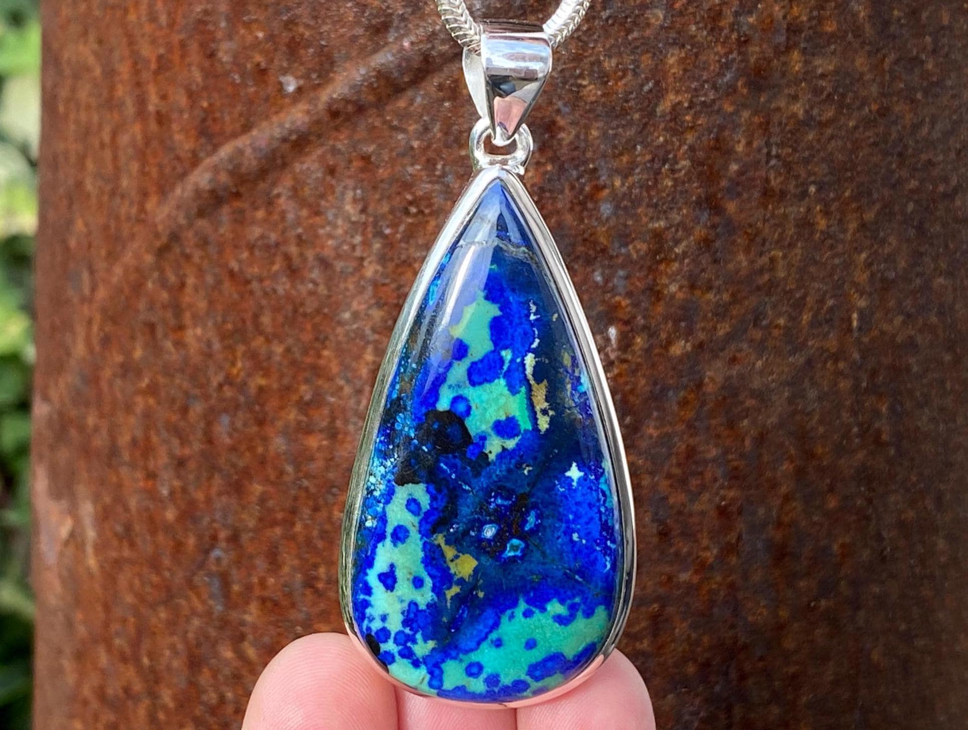 Bluebird Azurite Malachite Pendant in 925 Sterling Silver