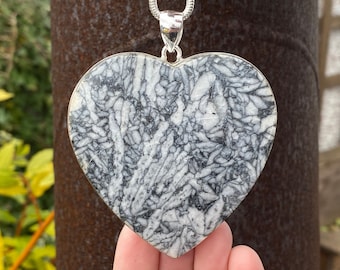 Very Large Pinolith / Pinolite pendant in 925 Sterling Silver - handmade 70x86mm dolomite, magnesite, and graphite