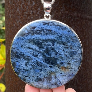 Very Large Dumortierite pendant in 925 Sterling Silver - handmade 76x92mm pendant - natural blue gemstone - necklace