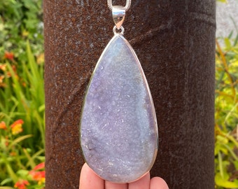 Very large Indonesian Grape Agate pendant in 925 Sterling Silver - 51x111mm handmade pendant - natural purple gem