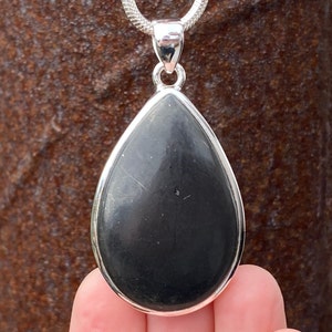 Shungite pendant in 925 Sterling Silver - 30x57mm handmade pendant - natural black gemstone - necklace