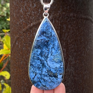 Very Large Dumortierite pendant in 925 Sterling Silver - handmade 44x103mm pendant - natural blue gemstone - necklace