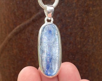Pendentif cyanite bleu sarcelle en argent sterling 925 - pendentif fait main 16 x 47 mm - pierre précieuse bleue en argent naturel - pendentif collier
