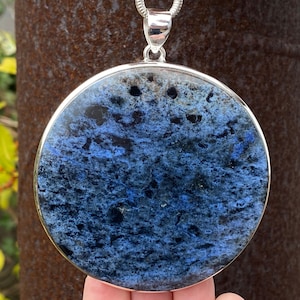 Very Large Dumortierite pendant in 925 Sterling Silver - handmade 75x91mm pendant - natural blue gemstone - necklace