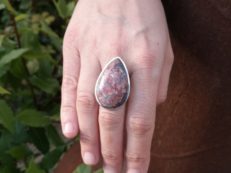 natural 20x33mm stone size P , 8 Mexican Crazy Lace Agate ring in 925 Sterling Silver