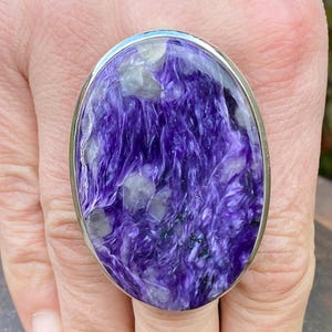 Charoite (size U , 10.25) ring in 925 Sterling Silver - natural 33x51mm gemstone - handmade - purple stone - Siberia