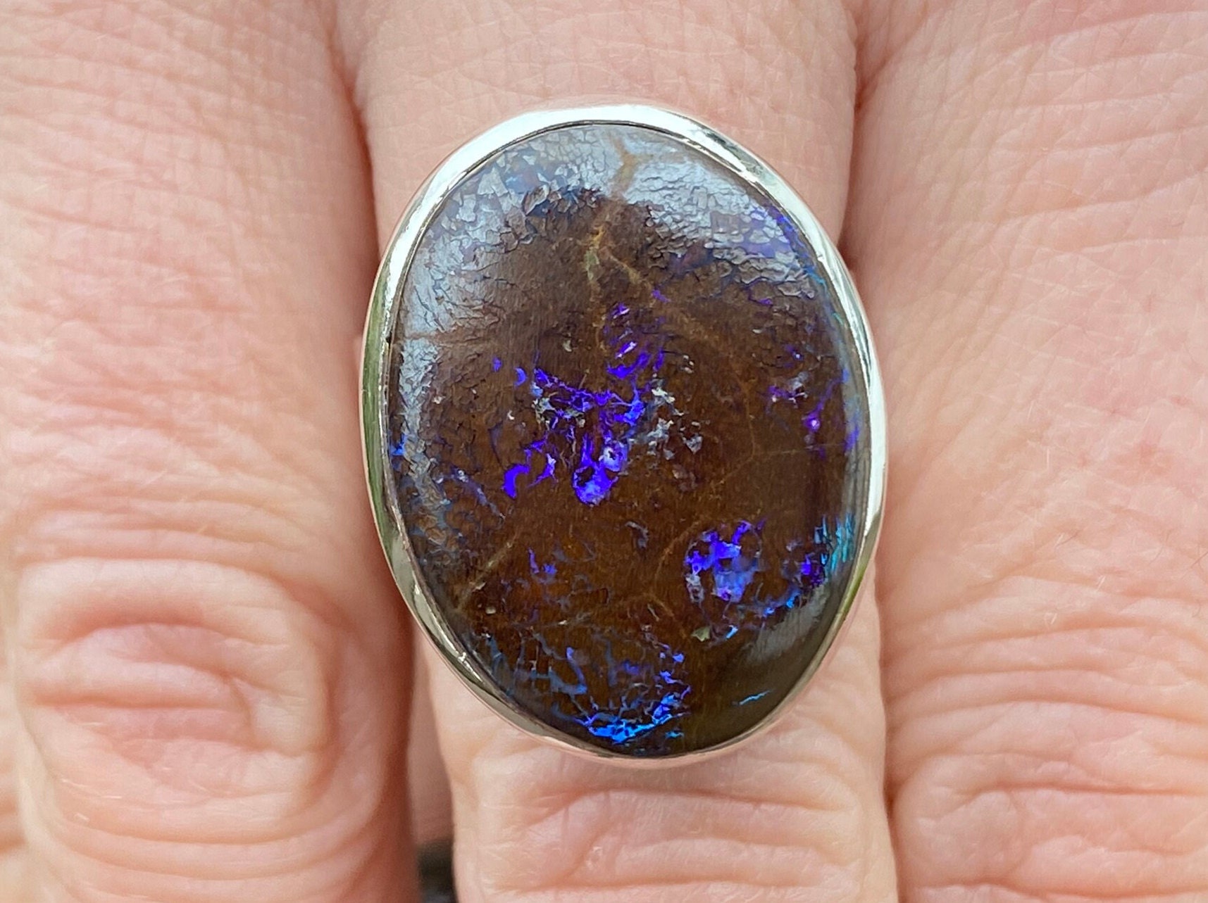 ゆめゆんさん　手作り　二石のボルダーオパール　シルバーリング オーストラリア産ボルダーオパールリング（サイズN、US7）925