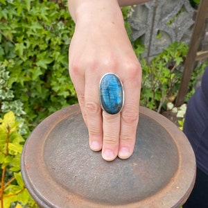 Blue Labradorite ring (size R , 8.75) ring in 925 Sterling Silver - natural 22x40mm blue gemstone - handmade ring image 6