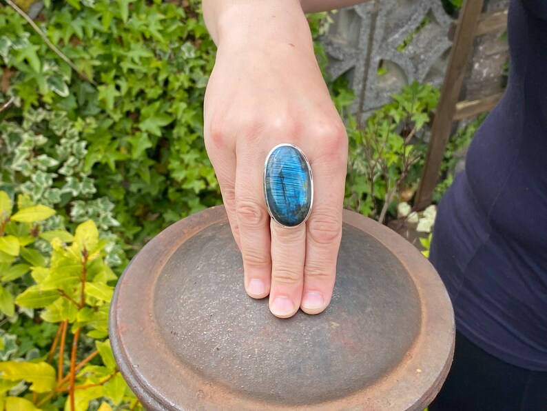 Blue Labradorite ring (size R , 8.75) ring in 925 Sterling Silver - natural 22x40mm blue gemstone - handmade ring image 6