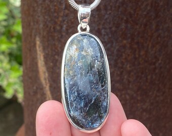 Rustic Kyanite pendant in 925 Sterling Silver - 24x61mm handmade pendant - natural silver blue gemstone - necklace pendant