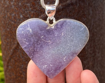 Indonesian Grape Agate pendant in 925 Sterling Silver - 56x60mm handmade pendant - natural purple gemstone - necklace