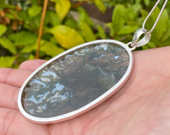 Collana In Agata Muschiata Naturale Con Ciondolo A Goccia - Argento 925 - Regalo Donna