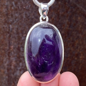 SOLD - RESERVED for A Natural Amethyst pendant in 925 Sterling Silver - handmade 27x53mm pendant - hand cut natural purple gemstone