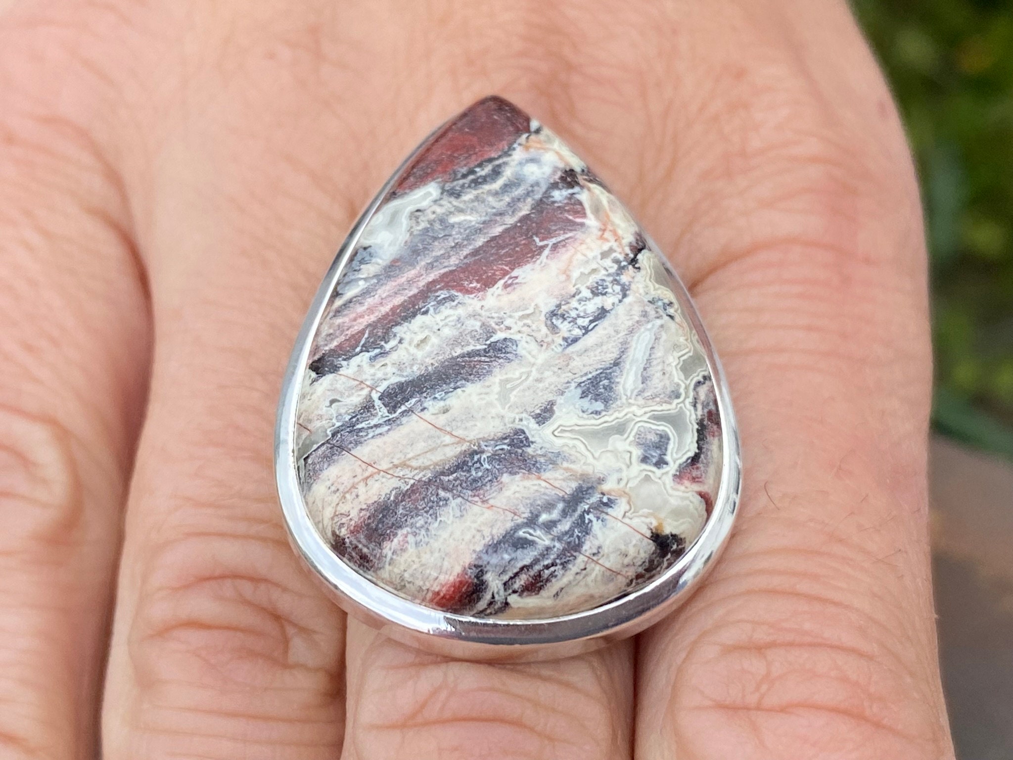 レッド ジャスパー (サイズ O、7.5) リング、925 スターリング