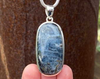Rustic Kyanite pendant in 925 Sterling Silver - 23x58mm handmade pendant - natural silver blue gemstone - necklace pendant