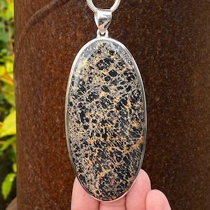 Large Petrified Opalised Wood pendant in 925 Sterling Silver - handmade 45x108mm pendant - natural brown gemstone - Indonesian
