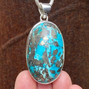 Persian Turquoise & Pyrite pendant in 925 Sterling Silver - handmade 27x58mm pendant (15mm deep) - natural blue gemstone - necklace pendant