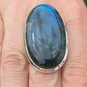 Blue Labradorite ring (size R , 8.75) ring in 925 Sterling Silver - natural 22x40mm blue gemstone - handmade ring image 8
