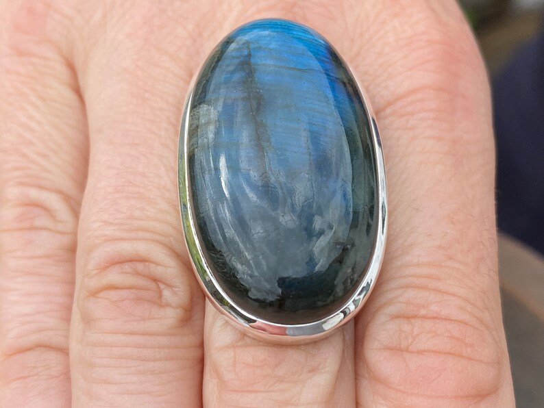 Blue Labradorite ring (size R , 8.75) ring in 925 Sterling Silver - natural 22x40mm blue gemstone - handmade ring image 8