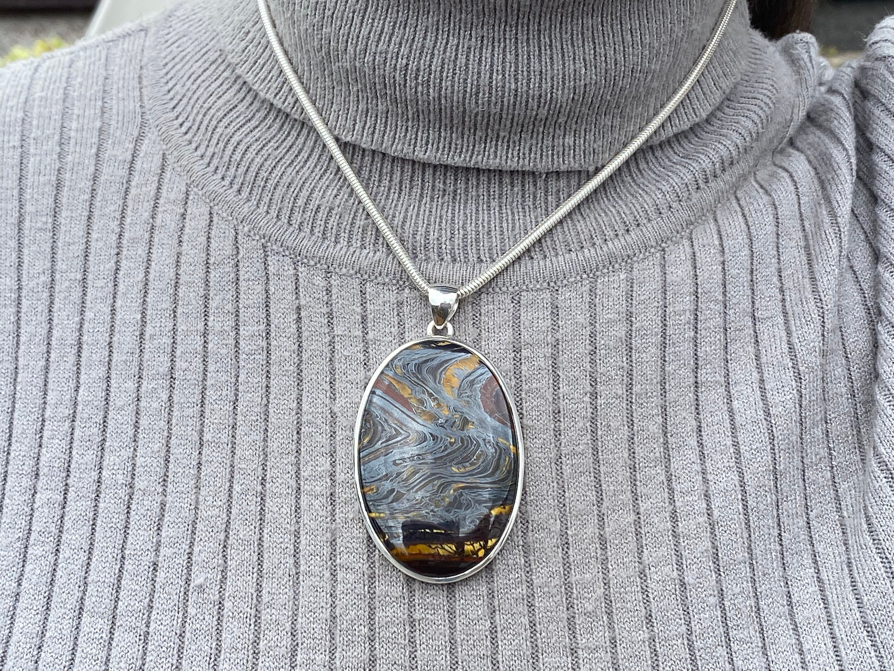 Pendentif En Argent 925 Avec Oeil De Tigre - Modèle P-AR-68 - Marque Délicatement Doux - Neuf Avec étiquettes