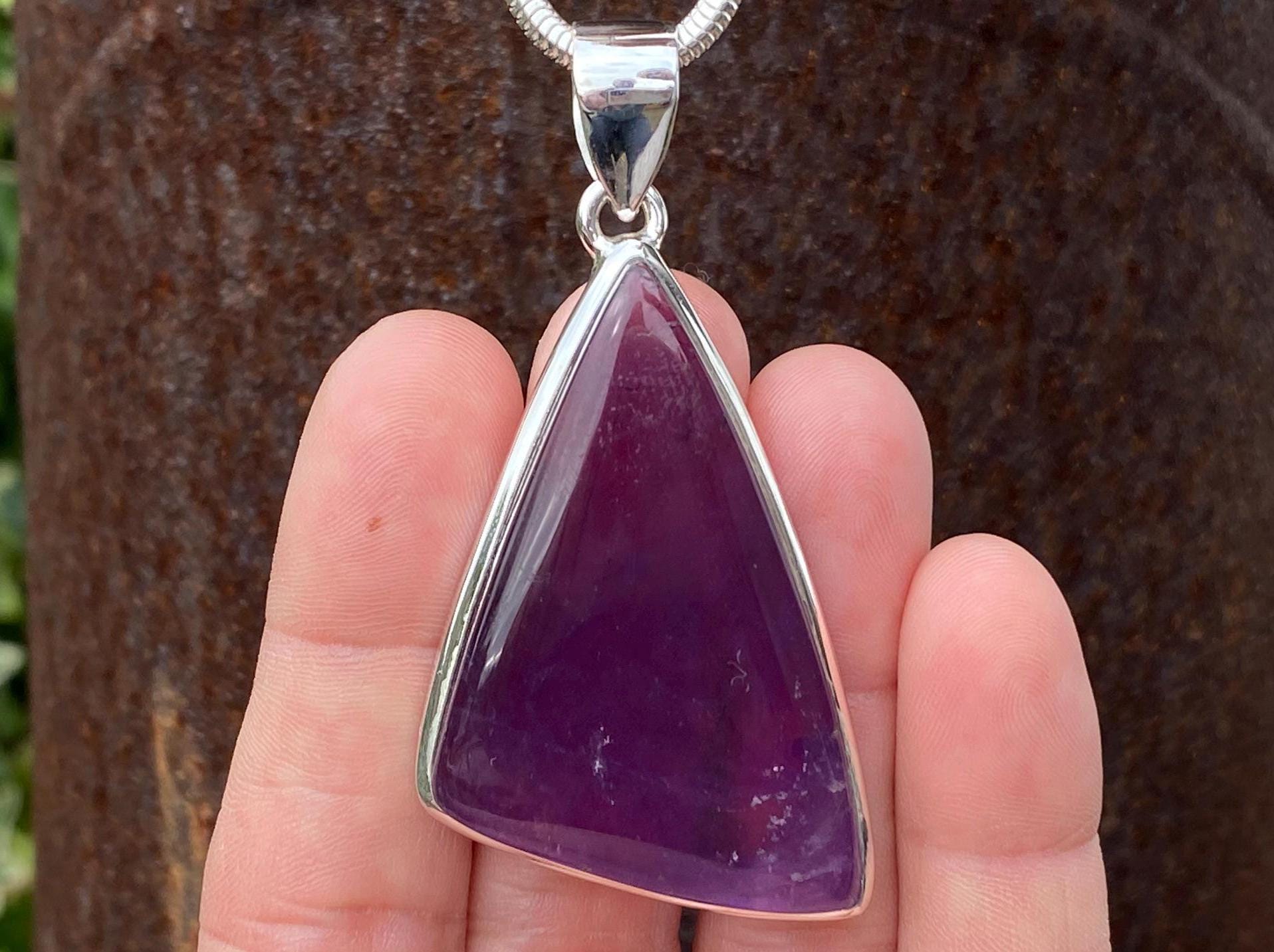 Pendentif Améthyste Violette En Argent Sterling 925 - Fait Main - Longueur 2,25 Pouces - Neuf
