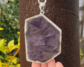 Sehr großer Rustikaler Trapiche Amethyst Anhänger aus 925 Sterling Silber - 62x104mm - natürlicher amethyst Kristall - BITTE BESCHREIBUNG ANSEHEN