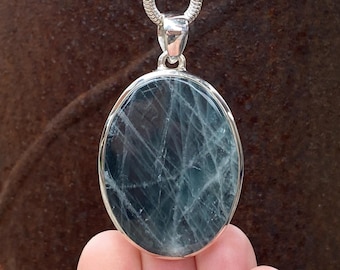 Aquamarine pendant in 925 Sterling Silver -  33x56mm handmade pendant - natural navy blue gemstone - necklace pendant